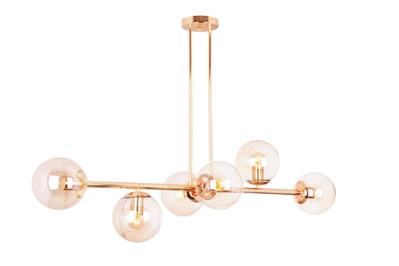 LIXA-6 XL FGD/AMBER złoty/bursztyn duża lampa sufitowa żyrandol klosze szklane bursztynowe styl loft industrial 6xE27 ↔110cm ↕71cm hurt