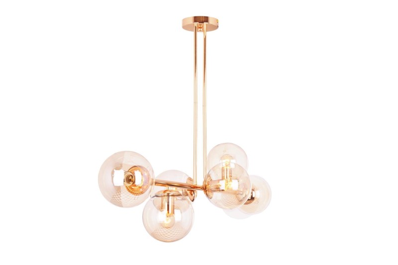 LIXA-6 XL FGD/AMBER złoty/bursztyn duża lampa sufitowa żyrandol klosze szklane bursztynowe styl loft industrial 6xE27 ↔110cm ↕71cm hurt