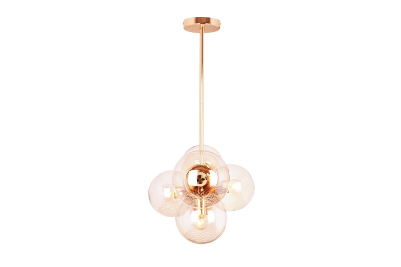 LIXA-6 XL FGD/AMBER złoty/bursztyn duża lampa sufitowa żyrandol klosze szklane bursztynowe styl loft industrial 6xE27 ↔110cm ↕71cm hurt