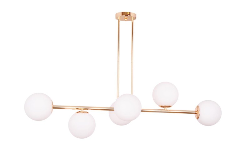 LIXA-6 XL FGD/WHITE złoty/biały duża lampa sufitowa żyrandol klosze szklane mleczne styl loft industrial 6xE27 ↔110cm ↕71cm hurt