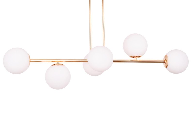 LIXA-6 XL FGD/WHITE złoty/biały duża lampa sufitowa żyrandol klosze szklane mleczne styl loft industrial 6xE27 ↔110cm ↕71cm hurt