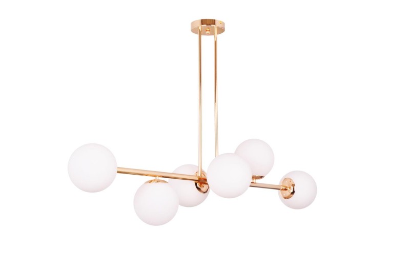 LIXA-6 XL FGD/WHITE złoty/biały duża lampa sufitowa żyrandol klosze szklane mleczne styl loft industrial 6xE27 ↔110cm ↕71cm hurt