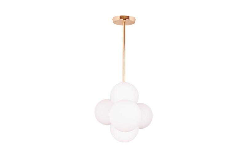 LIXA-6 XL FGD/WHITE złoty/biały duża lampa sufitowa żyrandol klosze szklane mleczne styl loft industrial 6xE27 ↔110cm ↕71cm hurt