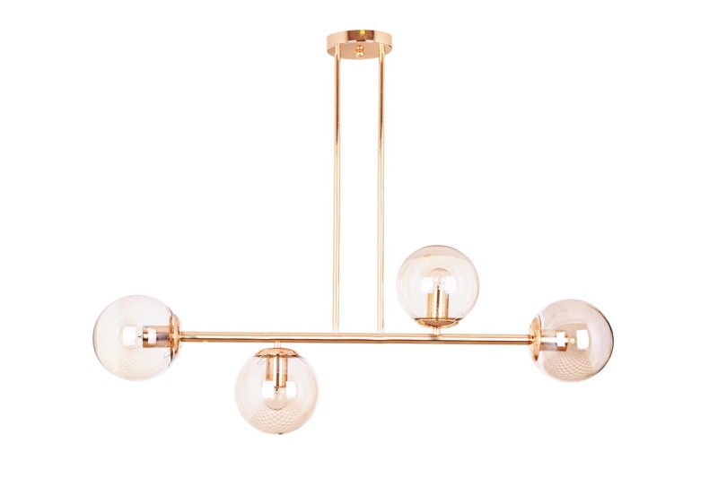 LIXA-4 XL FGD/AMBER złoty/bursztyn lampa sufitowa żyrandol klosze kule szklane bursztynowe 4xE27 styl loft  ↔92cm  ↕71cm hurt