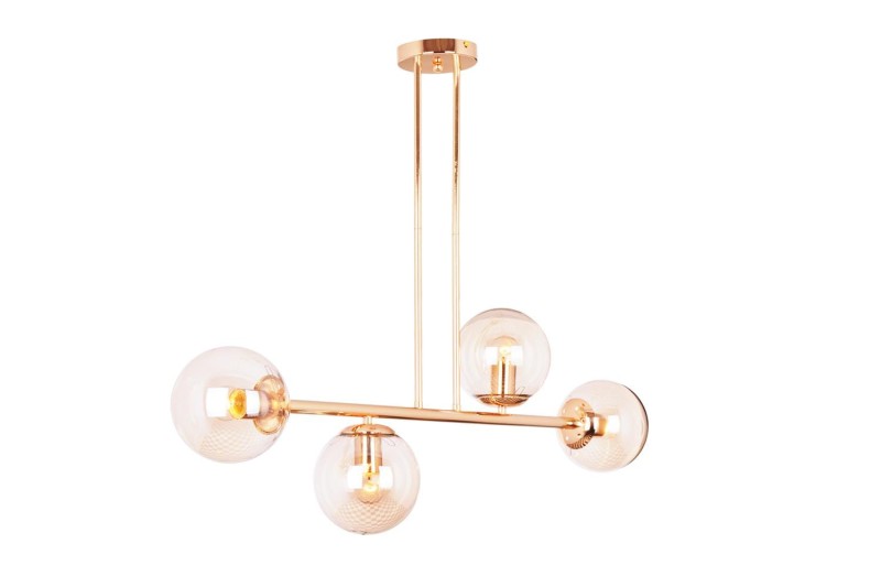 LIXA-4 XL FGD/AMBER złoty/bursztyn lampa sufitowa żyrandol klosze kule szklane bursztynowe 4xE27 styl loft  ↔92cm  ↕71cm hurt