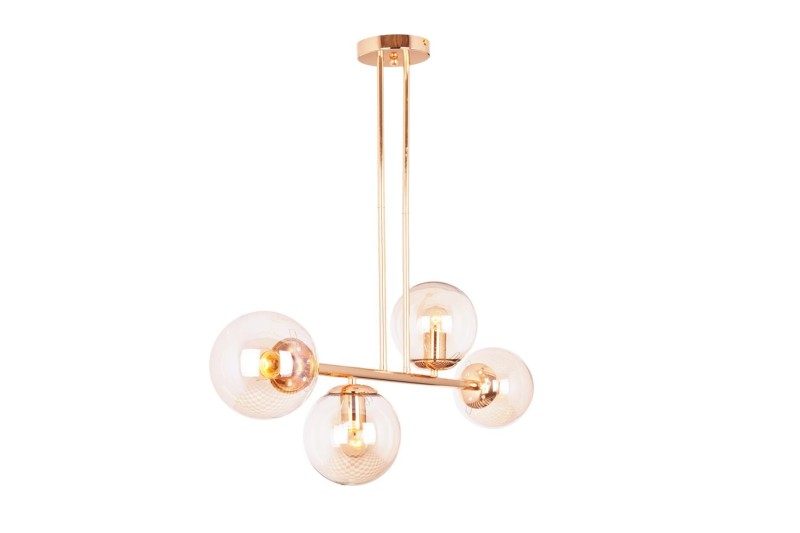 LIXA-4 XL FGD/AMBER złoty/bursztyn lampa sufitowa żyrandol klosze kule szklane bursztynowe 4xE27 styl loft  ↔92cm  ↕71cm hurt