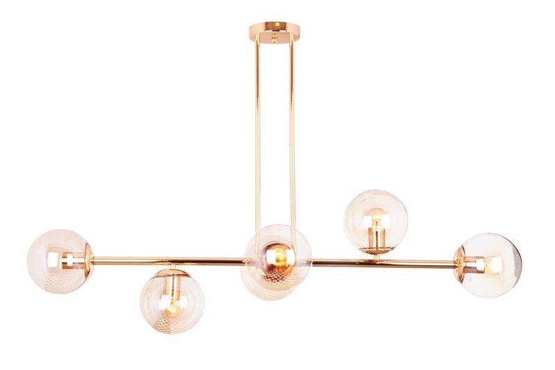 LIXA-4 XL FGD/AMBER złoty/bursztyn lampa sufitowa żyrandol klosze kule szklane bursztynowe 4xE27 styl loft  ↔92cm  ↕71cm hurt
