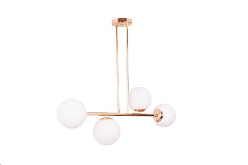 LIXA-4 XL FGD/WHITE złoty/biały lampa sufitowa żyrandol klosze kule szklane mleczne 4xE27 styl loft  ↔92cm  ↕71cm hurt