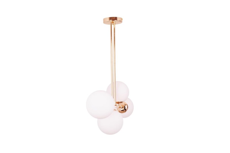 LIXA-4 XL FGD/WHITE złoty/biały lampa sufitowa żyrandol klosze kule szklane mleczne 4xE27 styl loft  ↔92cm  ↕71cm hurt