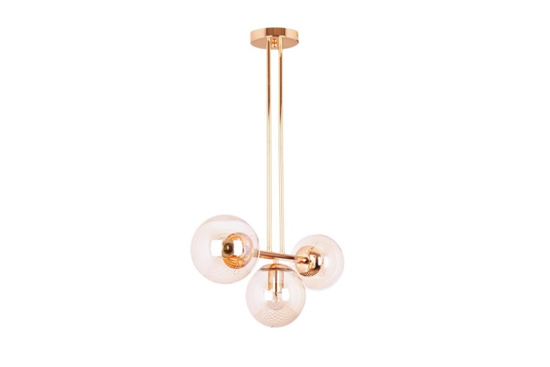 LIXA-3 XL FGD/AMBER złoty/bursztyn lampa sufitowa żyrandol klosze kule szklane bursztynowe 3xE27 styl loft  ↔72cm  ↕71cm hurt