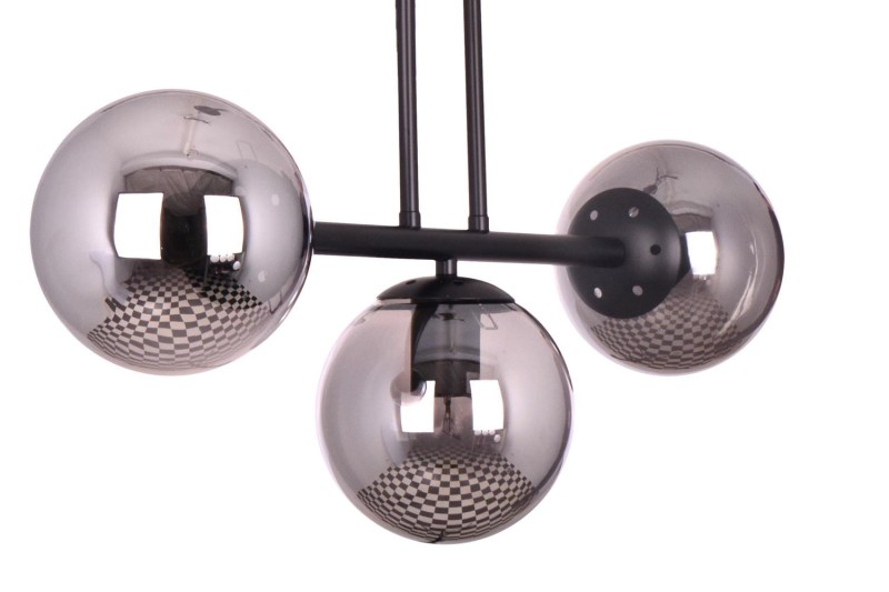 LIXA-3 XL MB lampa sufitowa żyrandol czarny matowy klosze kule szklane dymione 3xE27 styl loft  ↔72cm  ↕71cm hurt