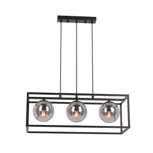 RECIFE-3 czarny mat lampa sufitowa wisząca zwis klosze szklane kule dymione styl loft 3xE27 ↔60cm ↕120cm