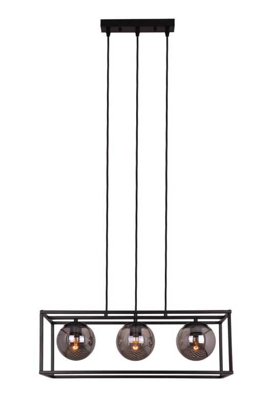 RECIFE-3 czarny mat lampa sufitowa wisząca zwis klosze szklane kule dymione styl loft 3xE27 ↔60cm ↕120cm hurt