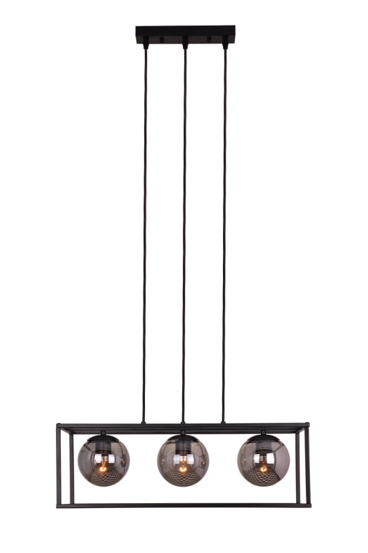 RECIFE-3 czarny mat lampa sufitowa wisząca zwis klosze szklane kule dymione styl loft 3xE27 ↔60cm ↕120cm hurt