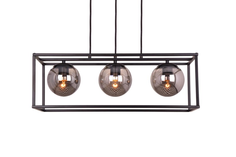 RECIFE-3 czarny mat lampa sufitowa wisząca zwis klosze szklane kule dymione styl loft 3xE27 ↔60cm ↕120cm hurt