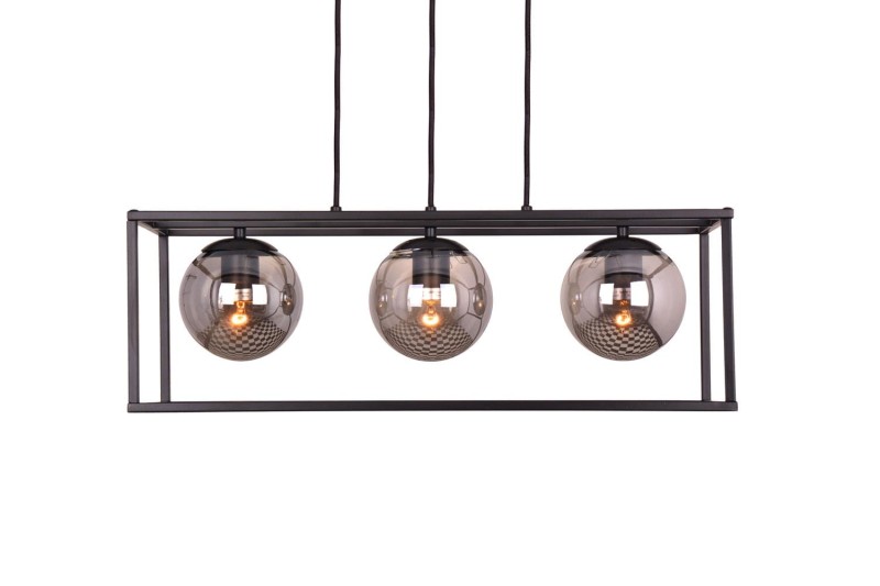 RECIFE-3 czarny mat lampa sufitowa wisząca zwis klosze szklane kule dymione styl loft 3xE27 ↔60cm ↕120cm hurt