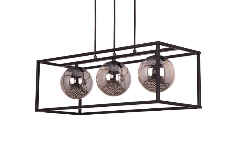 RECIFE-3 czarny mat lampa sufitowa wisząca zwis klosze szklane kule dymione styl loft 3xE27 ↔60cm ↕120cm hurt