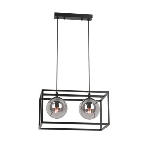 RECIFE-2 czarny mat lampa sufitowa wisząca zwis klosze szklane kule dymione styl loft 2xE27 ↔40cm ↕120cm