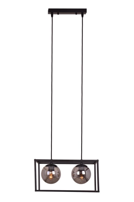 RECIFE-2 czarny mat lampa sufitowa wisząca zwis klosze szklane kule dymione styl loft 2xE27 ↔40cm ↕120cm hurt