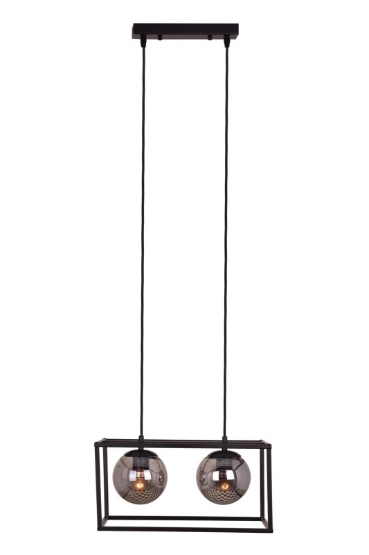 RECIFE-2 czarny mat lampa sufitowa wisząca zwis klosze szklane kule dymione styl loft 2xE27 ↔40cm ↕120cm hurt