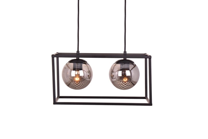 RECIFE-2 czarny mat lampa sufitowa wisząca zwis klosze szklane kule dymione styl loft 2xE27 ↔40cm ↕120cm hurt