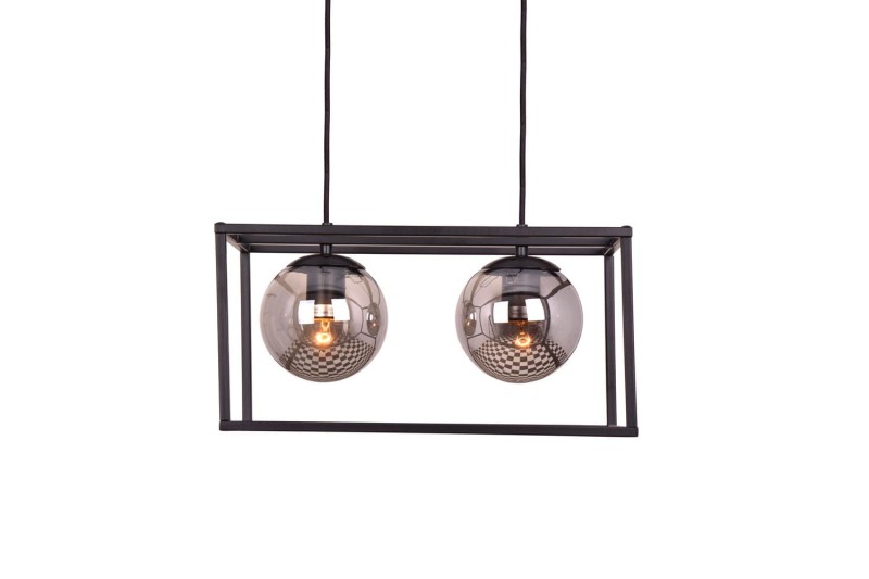 RECIFE-2 czarny mat lampa sufitowa wisząca zwis klosze szklane kule dymione styl loft 2xE27 ↔40cm ↕120cm hurt