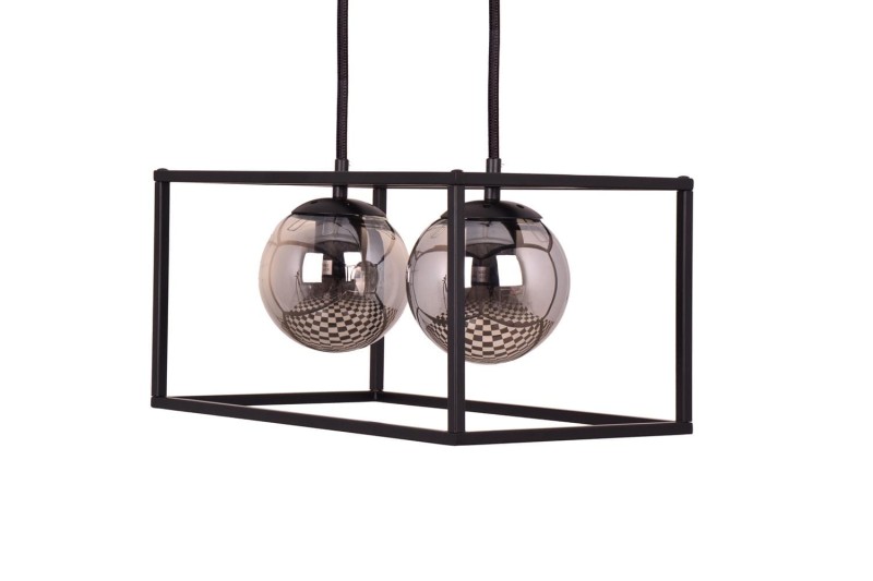 RECIFE-2 czarny mat lampa sufitowa wisząca zwis klosze szklane kule dymione styl loft 2xE27 ↔40cm ↕120cm hurt