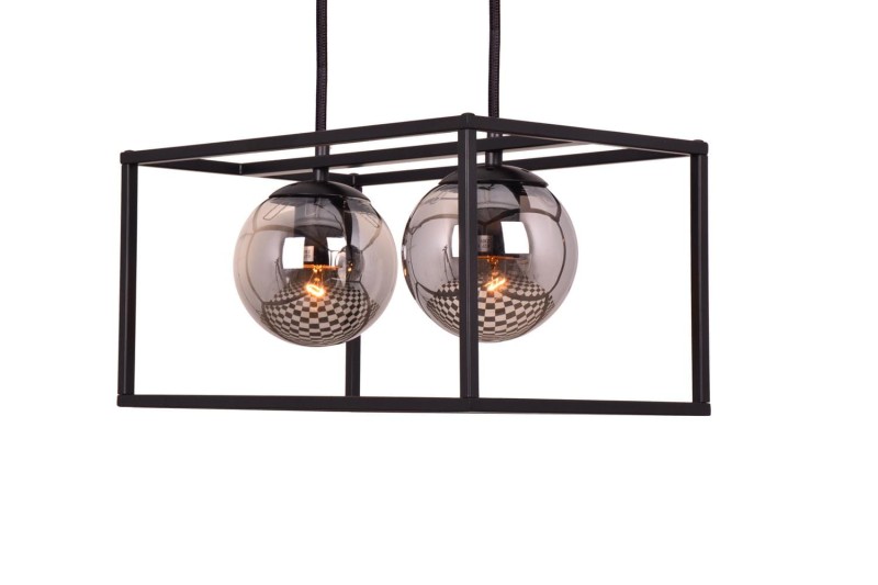RECIFE-2 czarny mat lampa sufitowa wisząca zwis klosze szklane kule dymione styl loft 2xE27 ↔40cm ↕120cm hurt