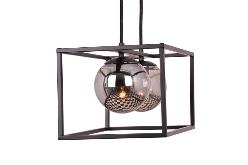 RECIFE-2 czarny mat lampa sufitowa wisząca zwis klosze szklane kule dymione styl loft 2xE27 ↔40cm ↕120cm hurt