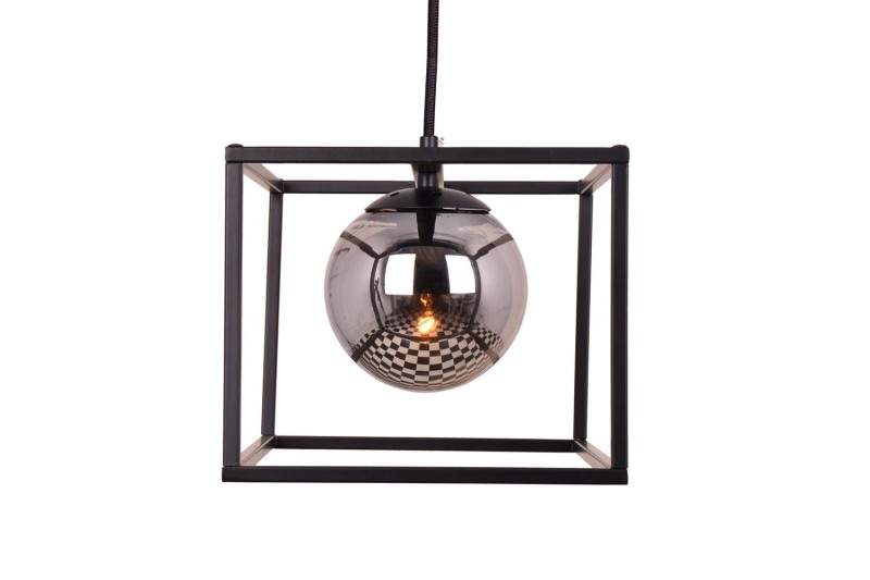 RECIFE-2 czarny mat lampa sufitowa wisząca zwis klosze szklane kule dymione styl loft 2xE27 ↔40cm ↕120cm hurt
