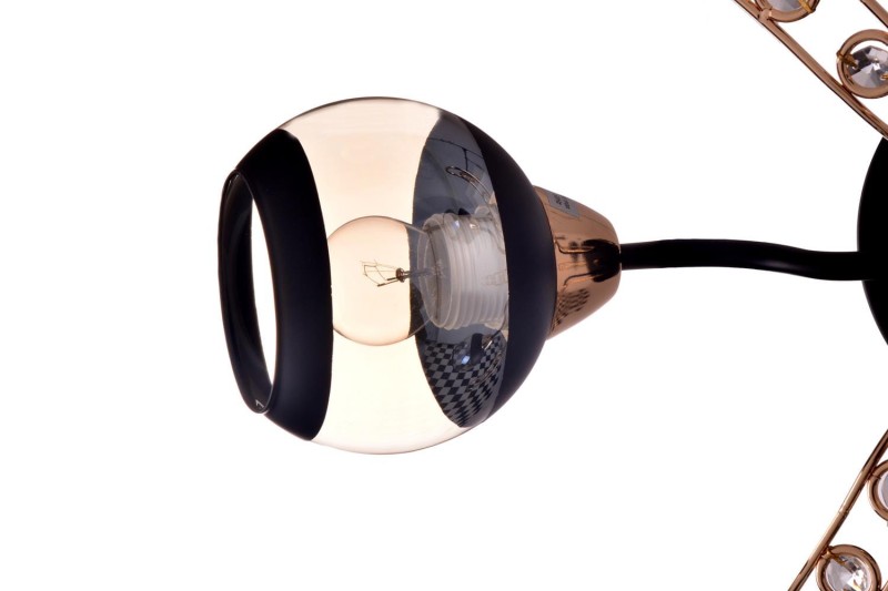 PRAIA-5 czarny mat/złoty lampa sufitowa żyrandol klosze szklane + kryształki 5xE27 Ø51cm ↕20cm hurt