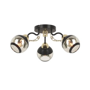 PRAIA-3 czarny mat/złoty lampa sufitowa żyrandol klosz szklany + kryształki 3xE27 Ø51cm ↕20cm