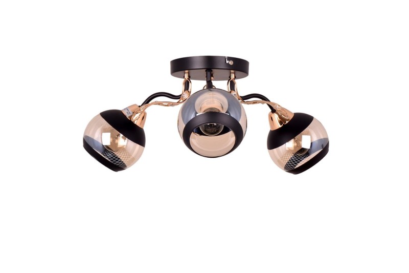 PRAIA-3 czarny mat/złoty lampa sufitowa żyrandol klosz szklany + kryształki 3xE27 Ø51cm ↕20cm hurt