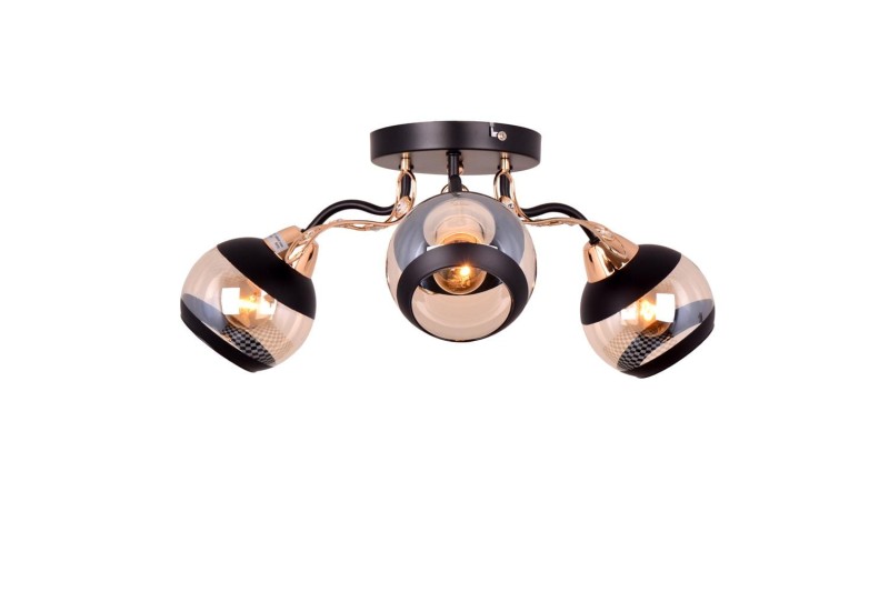 PRAIA-3 czarny mat/złoty lampa sufitowa żyrandol klosz szklany + kryształki 3xE27 Ø51cm ↕20cm hurt