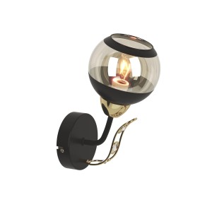 PRAIA-1 czarny mat/złoty lampa sufitowa żyrandol klosz szklany + kryształki 1xE27  ↔16,5cm ↕23,5cm