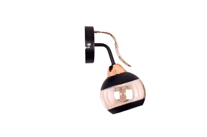 PRAIA-1 czarny mat/złoty lampa sufitowa żyrandol klosz szklany + kryształki 1xE27  ↔16,5cm ↕23,5cm hurt