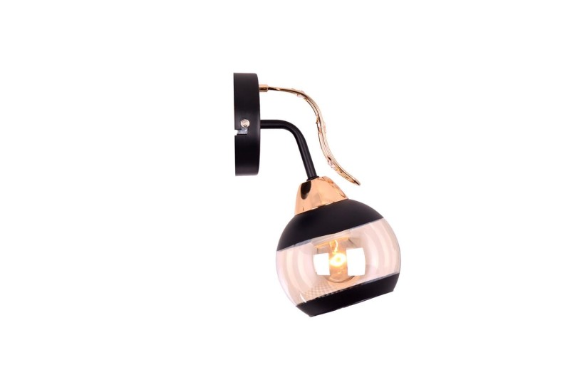 PRAIA-1 czarny mat/złoty lampa sufitowa żyrandol klosz szklany + kryształki 1xE27  ↔16,5cm ↕23,5cm hurt