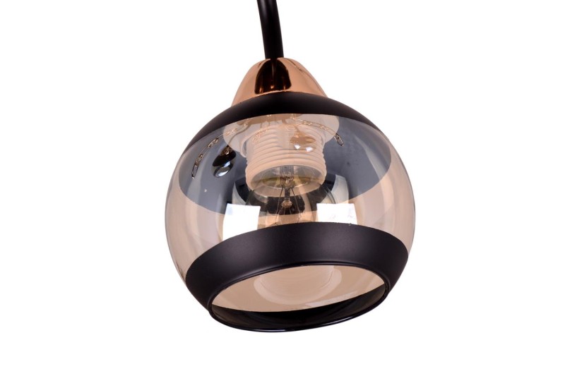 PRAIA-1 czarny mat/złoty lampa sufitowa żyrandol klosz szklany + kryształki 1xE27  ↔16,5cm ↕23,5cm hurt