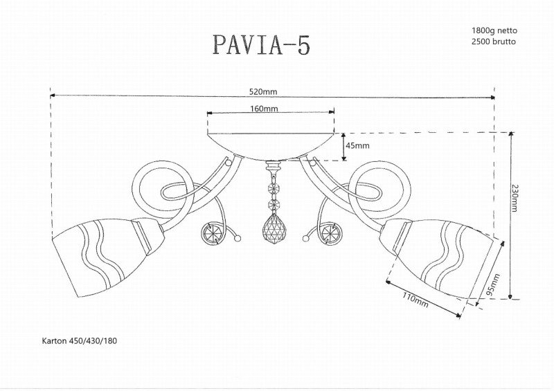 PAVIA-5 żyrandol satyna kryształ + szkło 5xE27