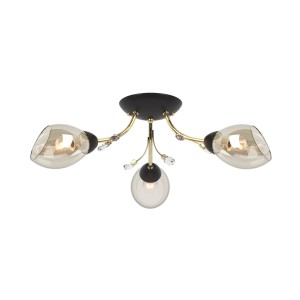FEIRA-3 czarny mat/złoty lampa sufitowa żyrandol klosze szklane dymione + kryształki 3xE27 Ø60cm ↕19cm