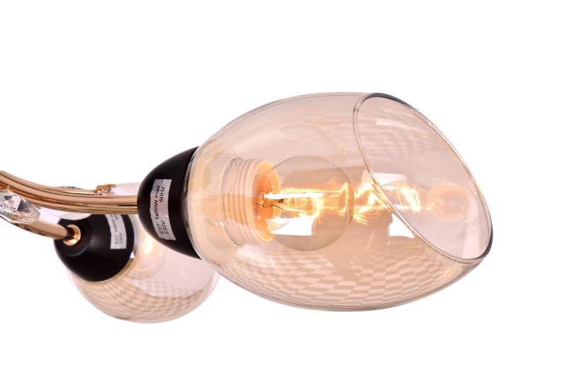 FEIRA-3 czarny mat/złoty lampa sufitowa żyrandol klosze szklane dymione + kryształki 3xE27 Ø60cm ↕19cm hurt