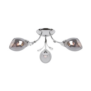 FEIRA-3 chrom lampa sufitowa żyrandol klosze szklane dymione + kryształki 3xE27 Ø60cm ↕19cm hurt