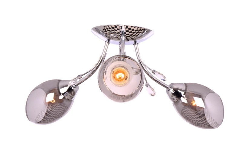 FEIRA-3 chrom lampa sufitowa żyrandol klosze szklane dymione + kryształki 3xE27 Ø60cm ↕19cm hurt