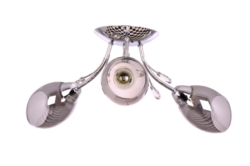 FEIRA-3 chrom lampa sufitowa żyrandol klosze szklane dymione + kryształki 3xE27 Ø60cm ↕19cm hurt