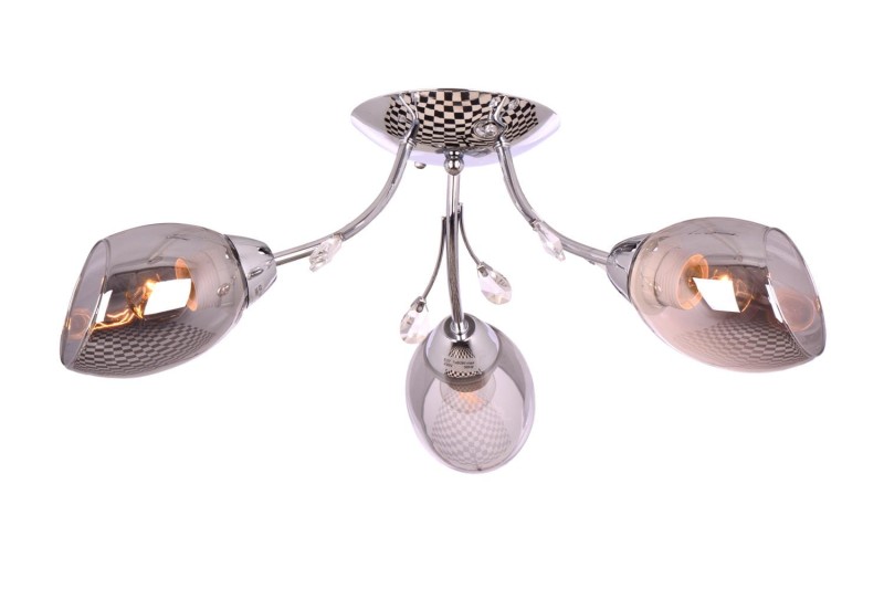 FEIRA-3 chrom lampa sufitowa żyrandol klosze szklane dymione + kryształki 3xE27 Ø60cm ↕19cm hurt