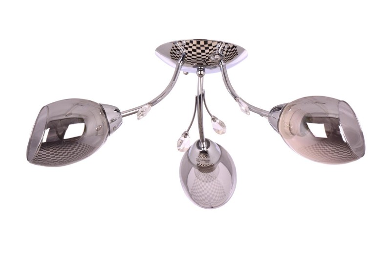 FEIRA-3 chrom lampa sufitowa żyrandol klosze szklane dymione + kryształki 3xE27 Ø60cm ↕19cm hurt