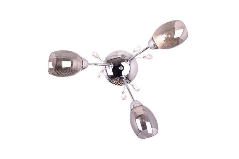 FEIRA-3 chrom lampa sufitowa żyrandol klosze szklane dymione + kryształki 3xE27 Ø60cm ↕19cm hurt