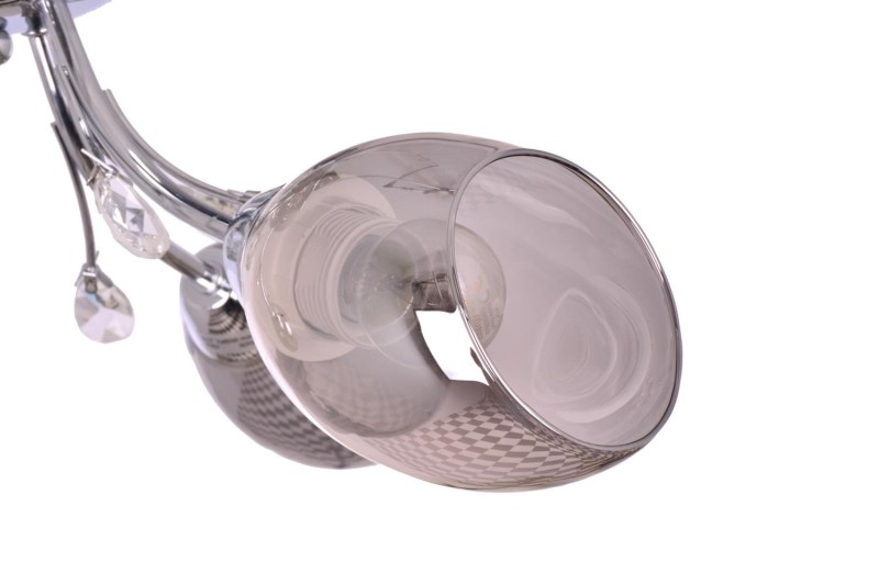 FEIRA-3 chrom lampa sufitowa żyrandol klosze szklane dymione + kryształki 3xE27 Ø60cm ↕19cm hurt