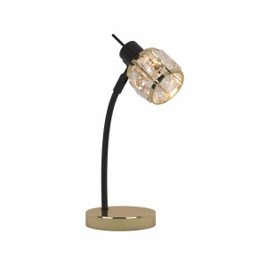 DESALIA-T MB+FGD lampka stołowa czarny mat+złoty klosz z kryształami  1xE14