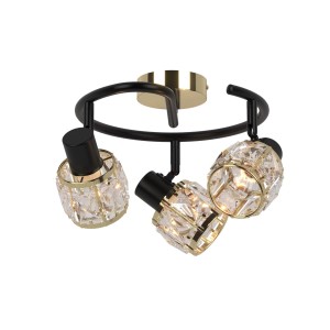 DESALIA-3R lampa sufitowa plafon spirala czarny mat + złoty  klosz z kryształkami 3xE14